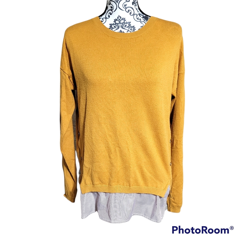 Love Tree Mustard Yellow Layered Lightweight soft Sweater Womens Size Large